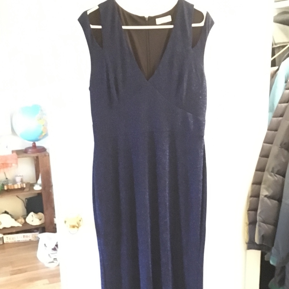 GORGEOUS GOWN Calvin Klein Navy Blue Metallic